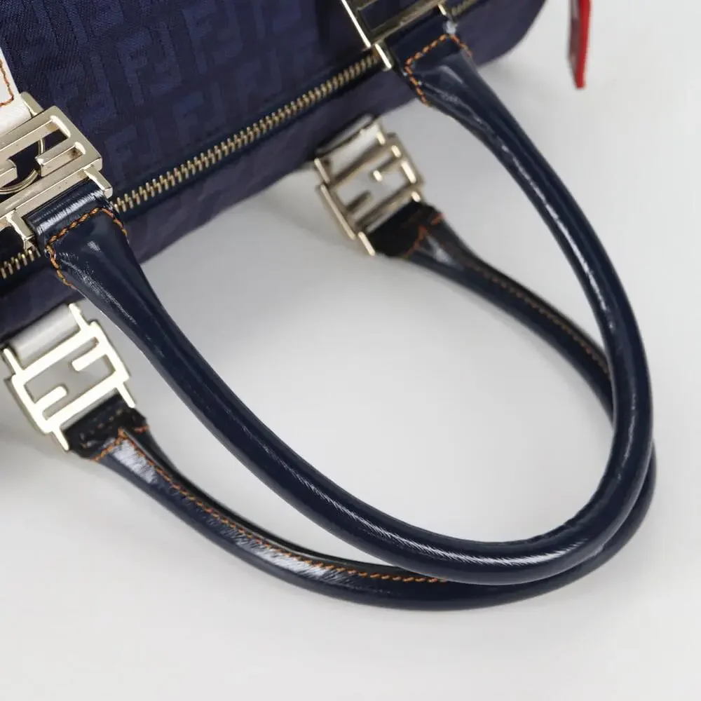 FENDI Zucchino Canvas Boston Bag Navy Gold